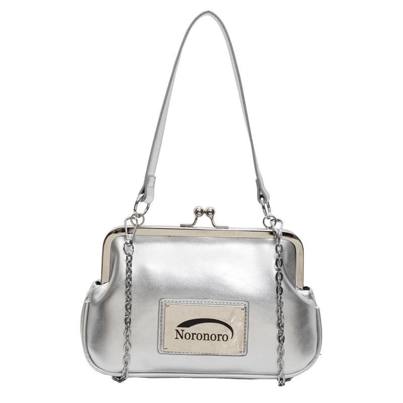 

Fashion trend simple light luxury oil wax leather portable clip dinner bag versatile Korean foreign style messenger change bag woman серебряный