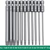 11PCS Torx Head Screwdriver Bit Set Magnetic 1/4" Hex Shank S2 Steel 3 Inch Long Drill Bits Security Torx Bits T6-T40 50/100mm