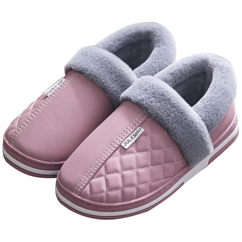 Waterproof leather surface, non-slip and warm home indoor cotton slippers, bag heel comfortable cotton mop home cotton shoes