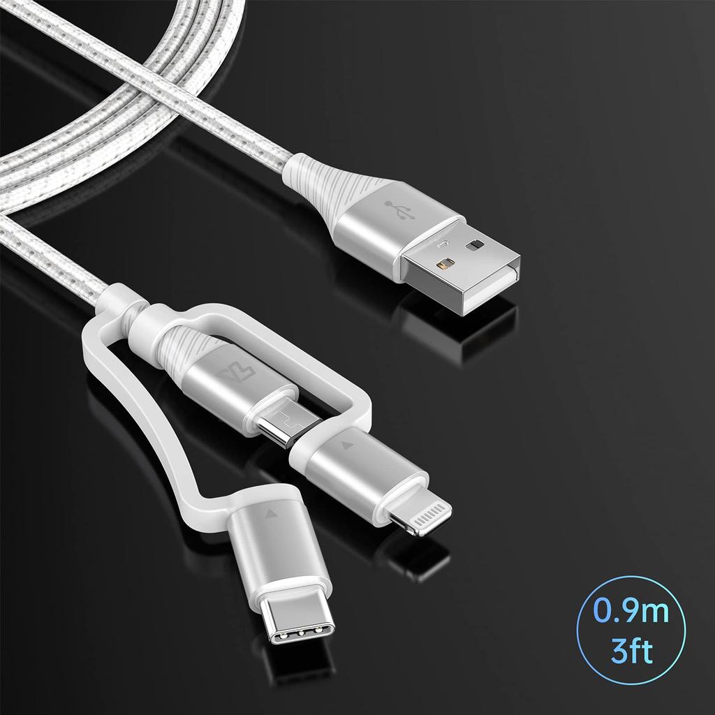 Teleadapt Typ USB-Laden Schnellladen MFi Kompatibel mit iPhone- und Android-Geräten Lightning/USB C/Micro 3-in-1-Kabel, 2,4A/480MBPS-Kabel,