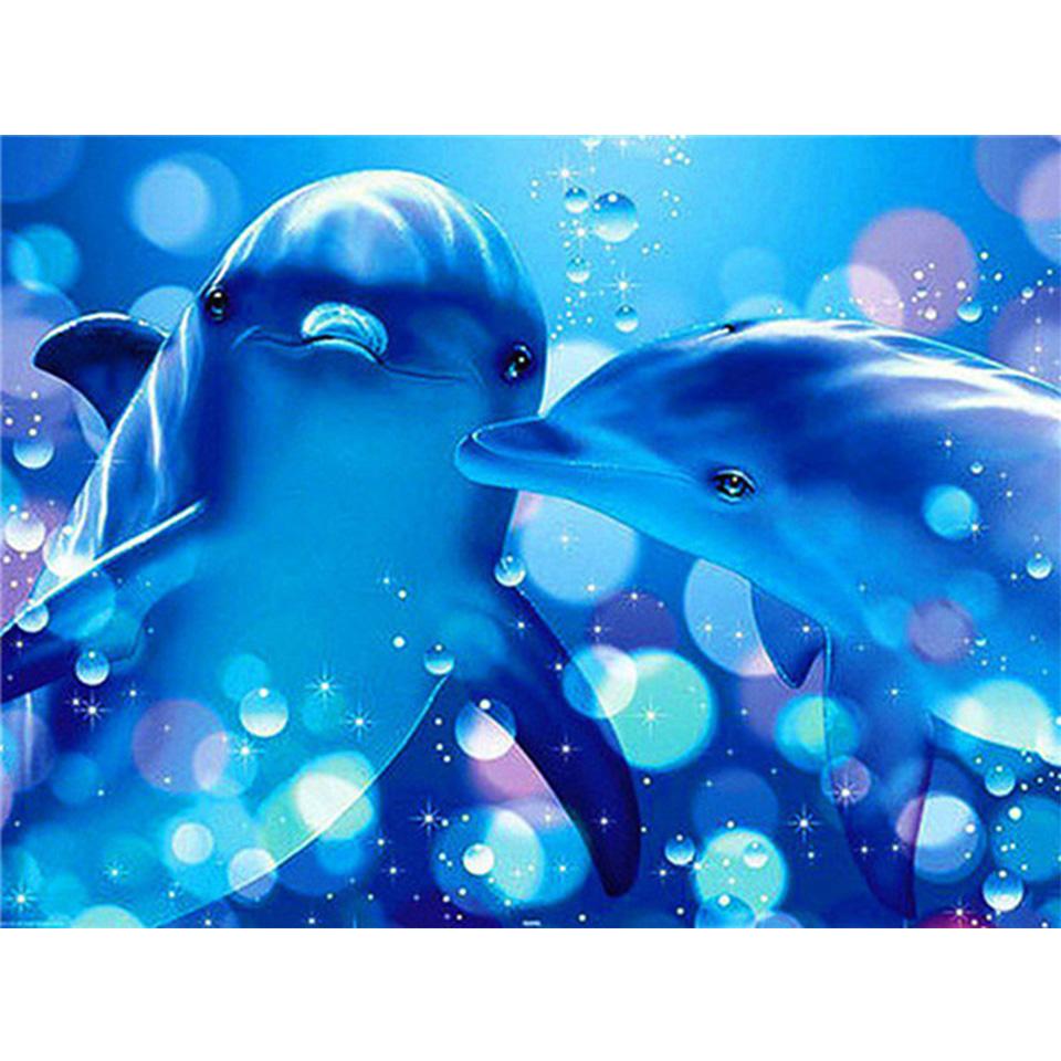5D DIY Diamond Painting Full Round Animal Dolphin Diamond Embroidery Painting Cross Stitch Kit Home Decoration Rhinestone Gift