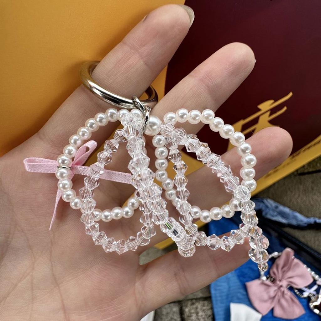 Stylish Bowknot Keychain Fashionable Heart Bag Pendant Phone Charm Keyring Elegant Accessory for Girls and Ladies