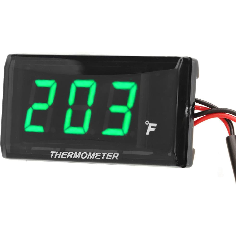 Motorrad Digitales Thermometer, DC 12V Ultra Dünnes Wassertemperaturanzeige Messgerät mit 18mm Sensoradapter und LCD-Anzeige, Digitales Hygrometer Feuchtigkeit