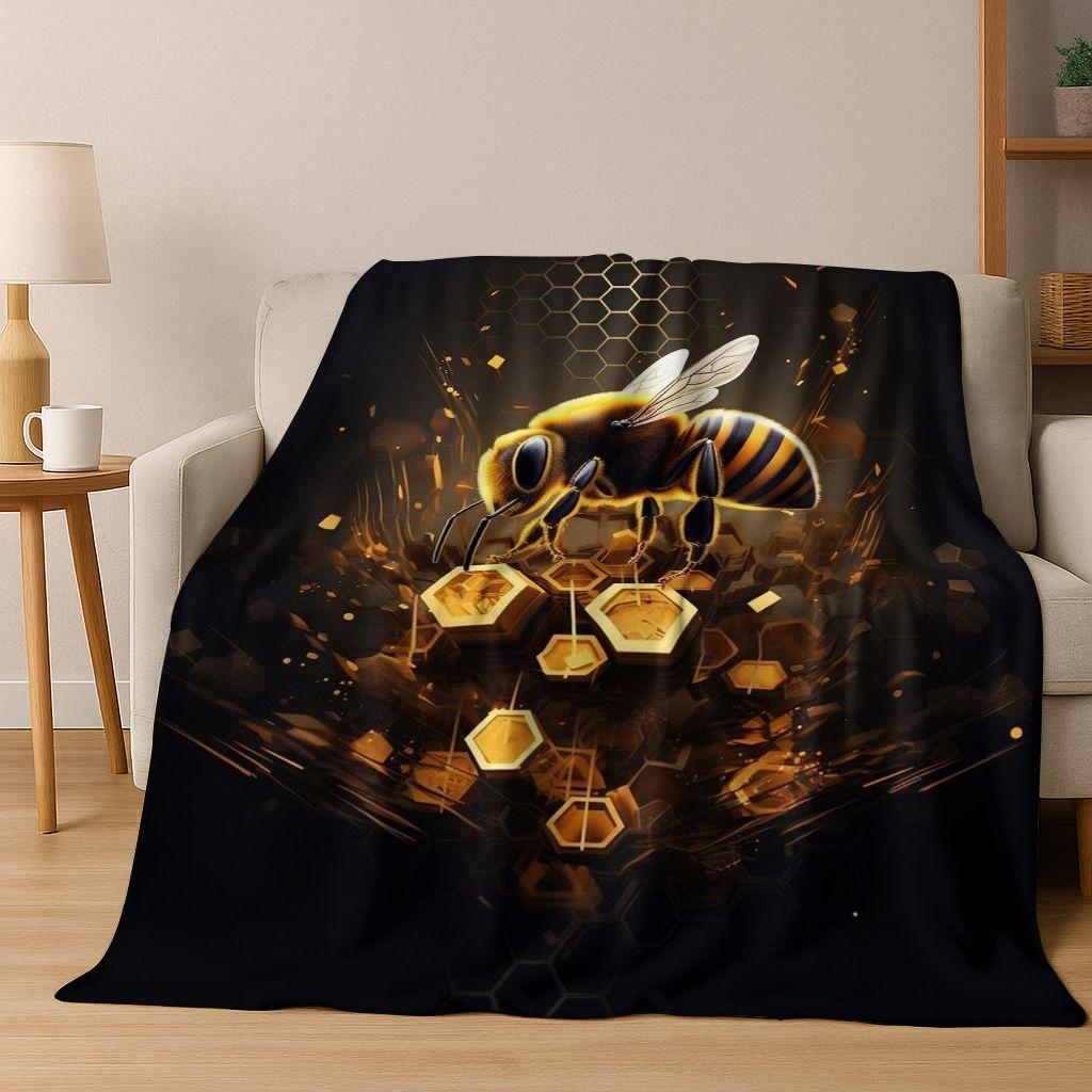 Cute Cartoon Bee HoneyBee Insect Art Flannel Blanket,Cozy Soft Throw Blanket for Home Bedroom Bed Sofa Picnic Cover Gift Kids
