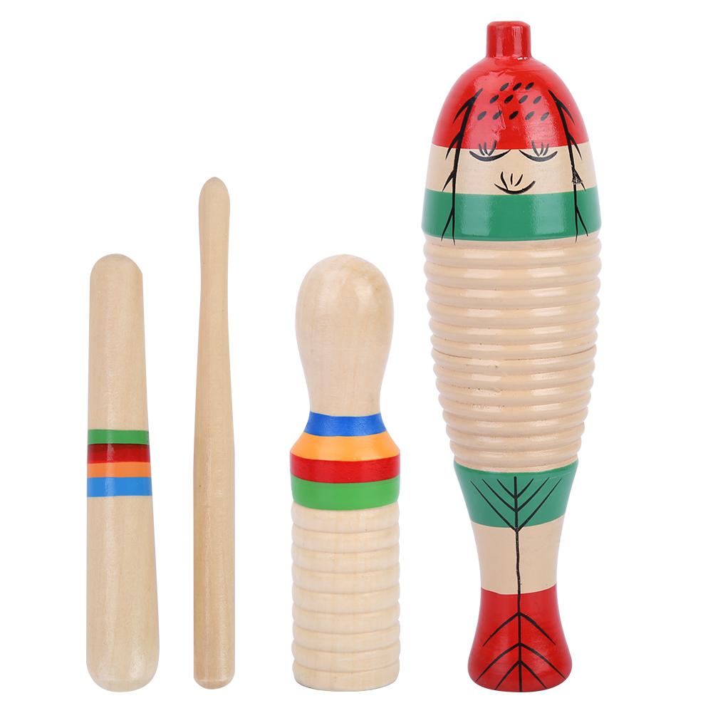 2 Sets Wooden Scraper Guiro Sound Tube Musical Percussion Instrument for Children Kid Toys