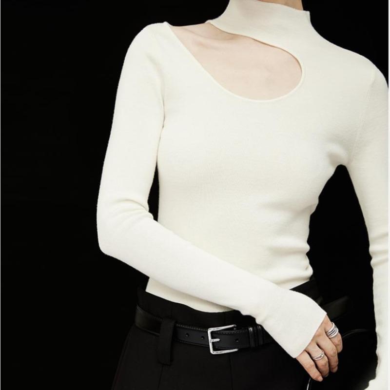 Half-turtleneck halterneck sweater women's autumn and winter new early spring inner mid-neck base layer off-the-shoulder knitted top