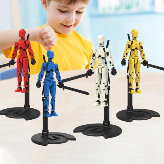 1 Set 3D Printed Robot Action Figure with Base Accessories Multi-jointed Movable Robot Model Articulated Dummy Figurine Desktop Decoration