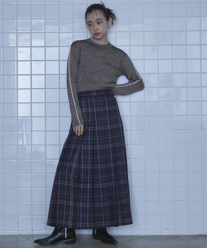 Rib Knit REXT0253 Free Size Black [miette] Color-Striped Lamé Women's