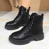 Fashion Fashion Lace Up Black Ankle Boots for Women Autumn Winter Zip Platform Combat Boots Woman Classic Pu Leather Short Booties Mujer
