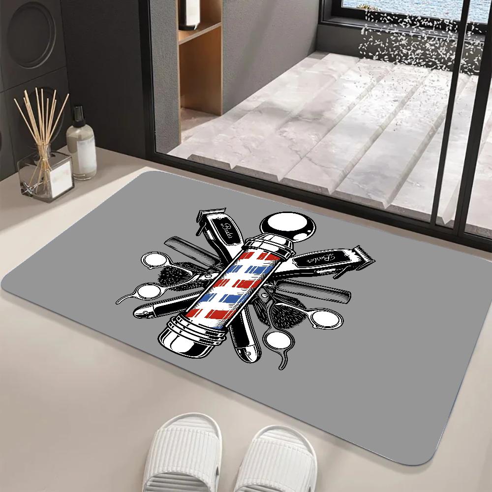 Barber Shop Sign Floor Mat Graphic Printed Flannel Doormats for Bathroom Kitchen Entrance Carpet Home Decor