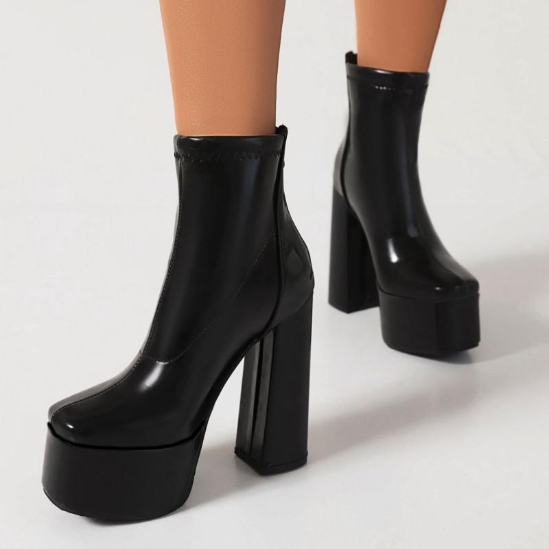 Plateau Stiefeletten Damenschuhe Herbst Winter Knöchelstiefel für Damen Hohe Absätze Schwarz Rot Weiß Party Tanzschuhe Große Größe