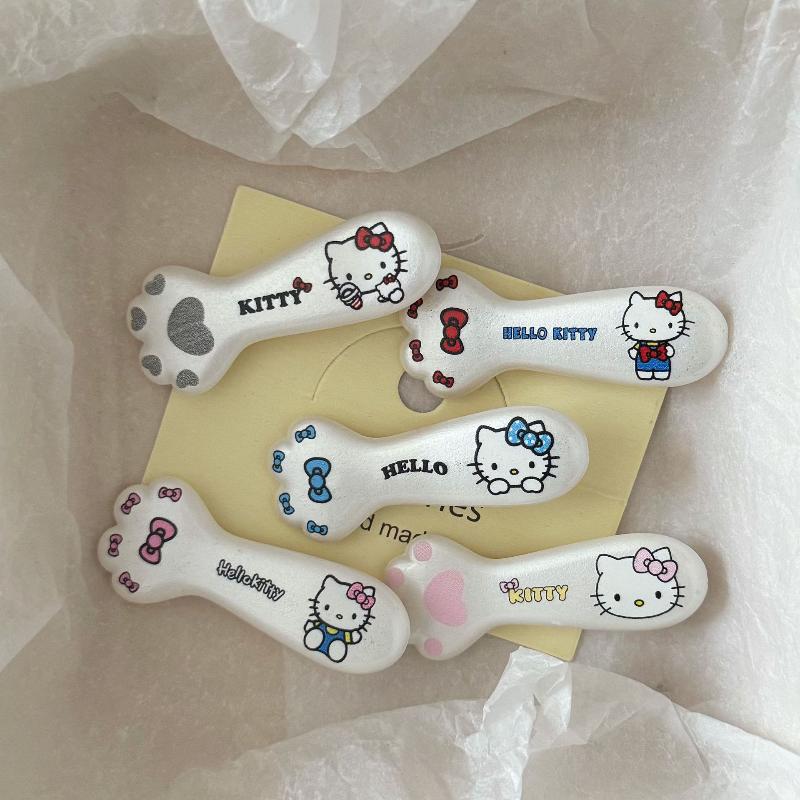 2/5 Peças Hellokitty Grampos de Cabelo Triangulares Ondulados Grampos de Cabelo Bico de Pato Acessórios de Cabelo Doce e Descolado Gato Prateado Kawaii