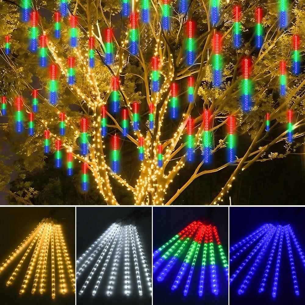 Solar Meteor Shower Rain LED String Lights 8 Tubes Street Garlands Christmas Tree Decorations for Outdoor Fairy Garden Lights
