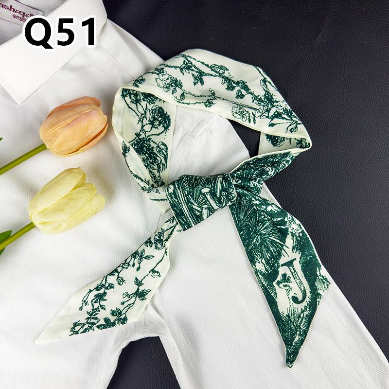 New Long Versatile Silk Scarf Tied Hair Band Bow Letter Floral Streamer Tied Bag Gift Small Silk Scarf
