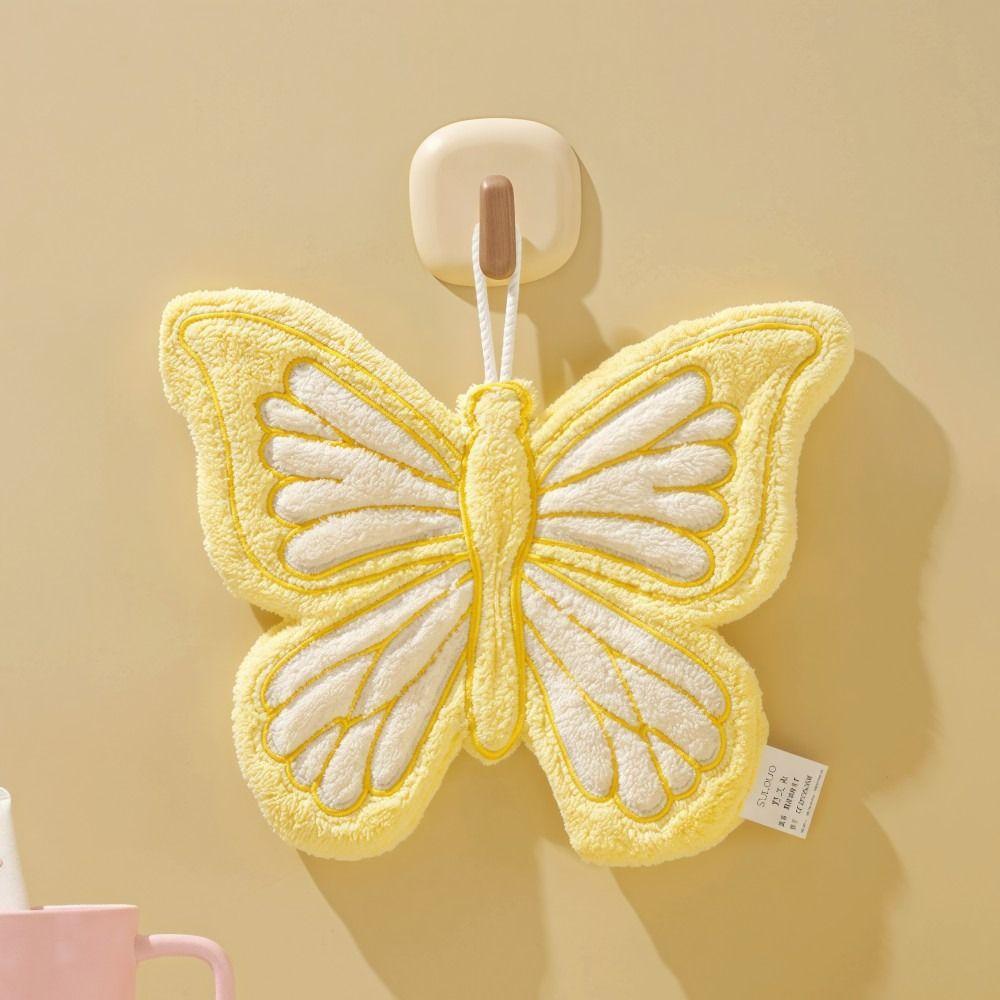 Cartoon Butterfly Shape Hand Towel Quick Drying Strong Water Absorption Bathroom Kitchen Rag Thickened Coral Fleece Washcloth