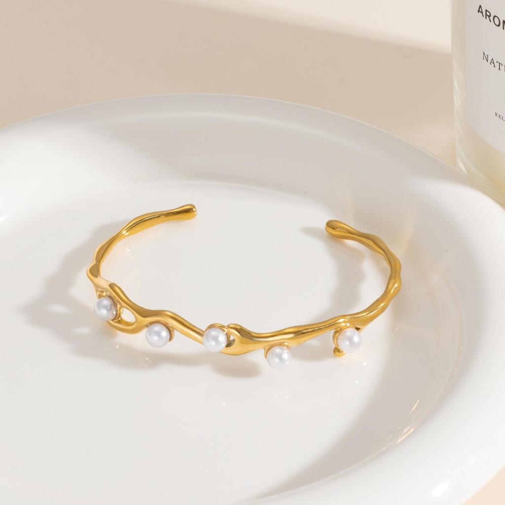 1pc Stainless Steel Irregular Pearls Bracelets for Women Couples With Unique Design Sense Party Jewelry Accessories Gift