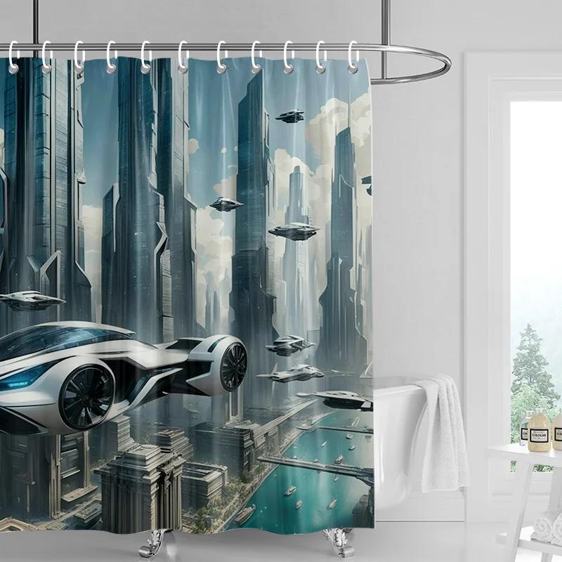 Auto Illustration Duschvorhang Wasserdicht Badezimmer Duschvorhang Moderne Einfache Badezimmerdekoration Mit Haken
