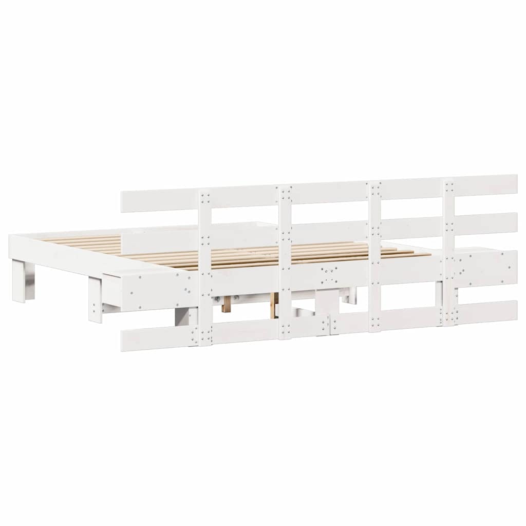 Bed Frame with Headboard White 140 x 200 cm Solid Pine Wood