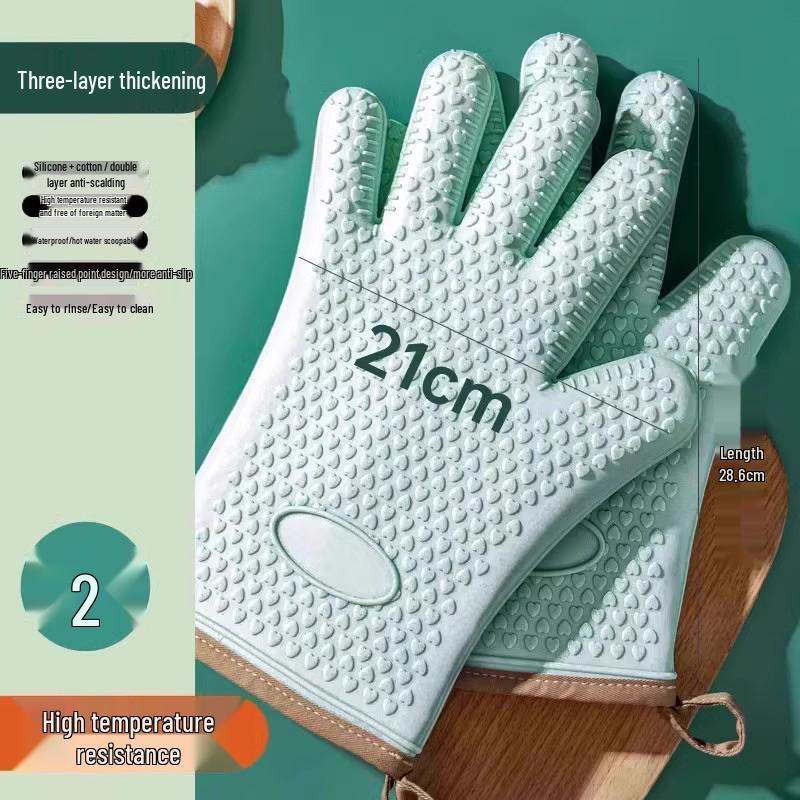 Heat-Resistant Silicone Oven Gloves: Anti-Scald, Non-Slip, Thickened for Baking and Steaming.