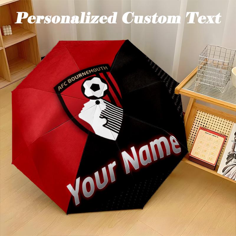 8 Rib Auto Folding Umbrella Bournemouth Football Print Custom Name Text Portable Rain Gear