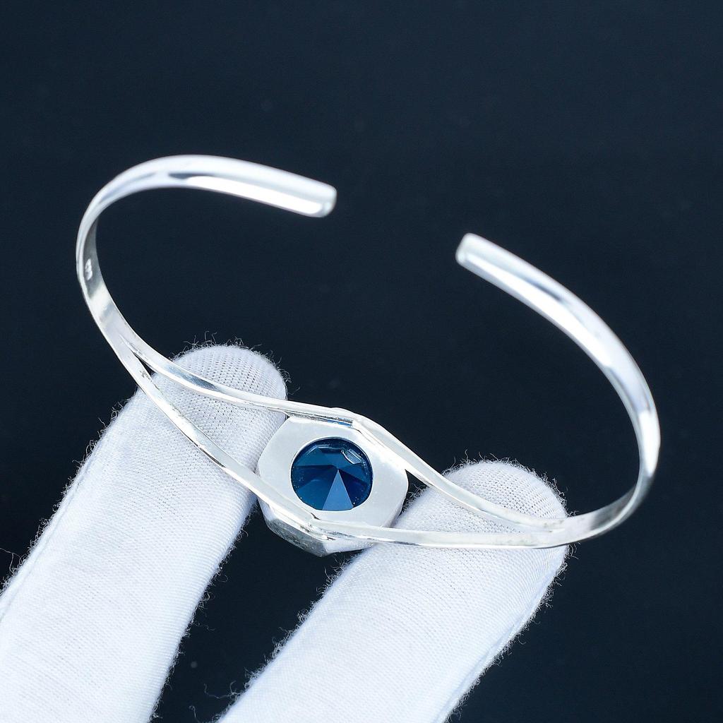 Tanzanite Hexagon Gemstone Handmade Cuff Bangle 925 Sterling Silver Cuff Bangle, Tanzanite Bracelet For Wife, Unisex Bangle Women Gift