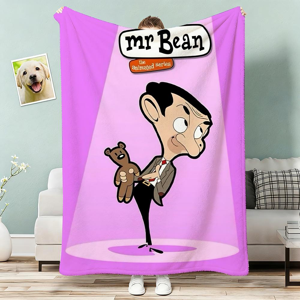 M-Mr. Bean Cartoon Throw Lightweight 240g Flannel Blanket Soft Skin-friendly for Summer Cooling 75x90cm