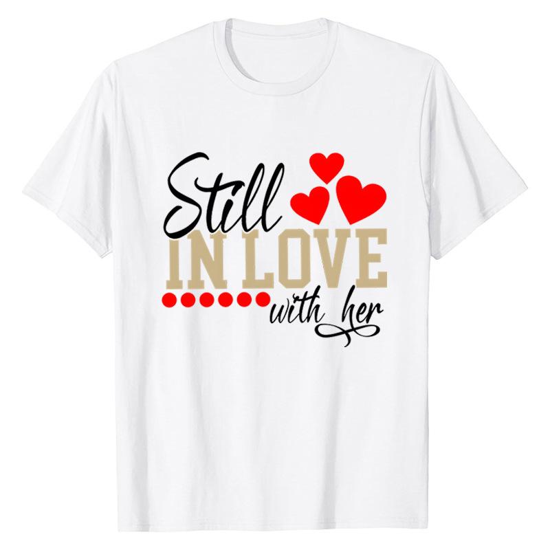 Lovers Valentine's Day Love Printed Trendy High Street Fashion Short Sleeve Casual Versatile Loose Cotton Short Sleeve Top T-Shirts Unisex