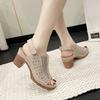 Summer New Hollow Fish Mouth Thick Heel Sandals Women Wear Fashionable Retro Hollow Thick Heel Sandals