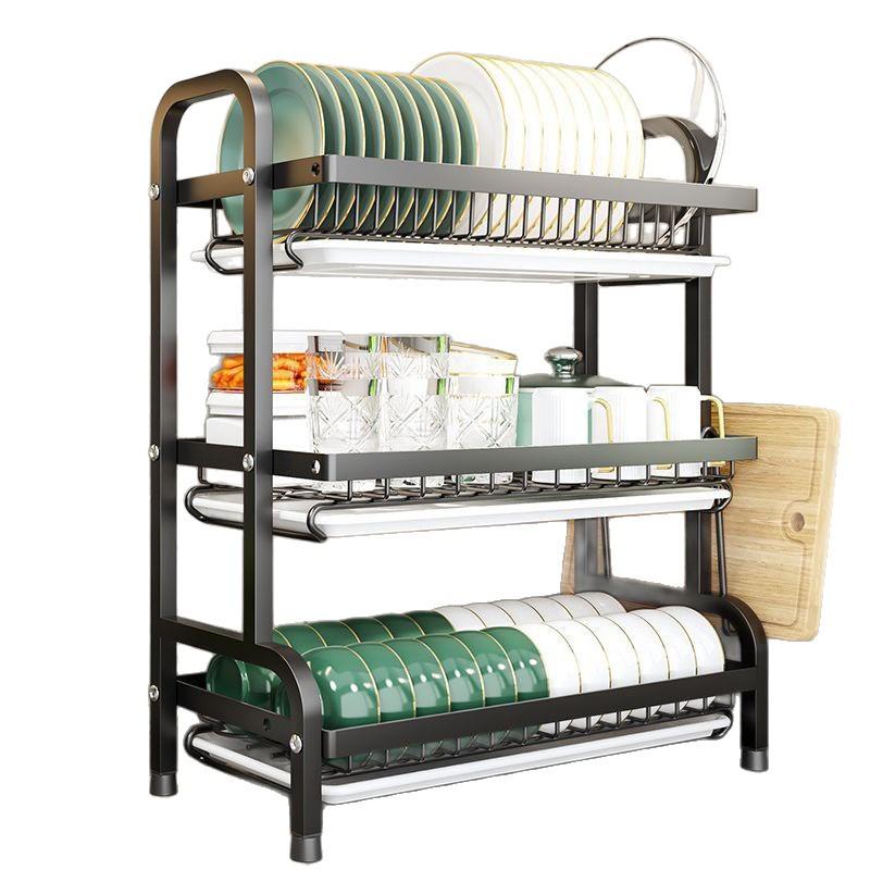 Multifunctional Kitchen Storage Rack for Bowls, Plates, and Chopsticks – Layered Countertop Drainer Organizer.