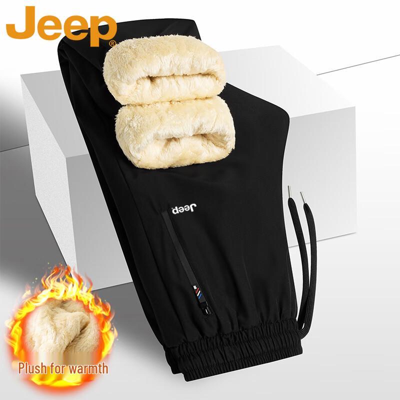 Jeep Men's Autumn/Winter Fleece-Lined Straight-Leg Casual Pants