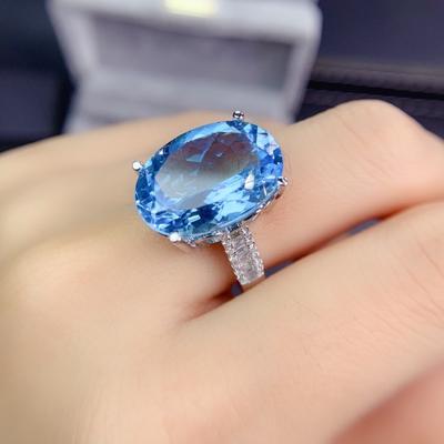 High End Internet Celebrity Live Streaming New Product, Big Karat Simulation Sky, Blue Topaz, Full Diamond Open Ring, Female Ring