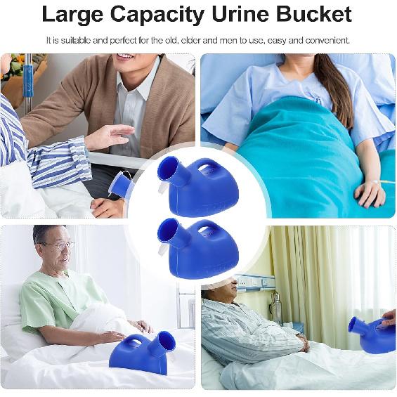 Urinal Bottle for Men – 2000mL Pack of 2 – Spill Proof Men’s Urinal with Odor- Shield Lid- Portable Plastic Pee Bottle Container for Car,