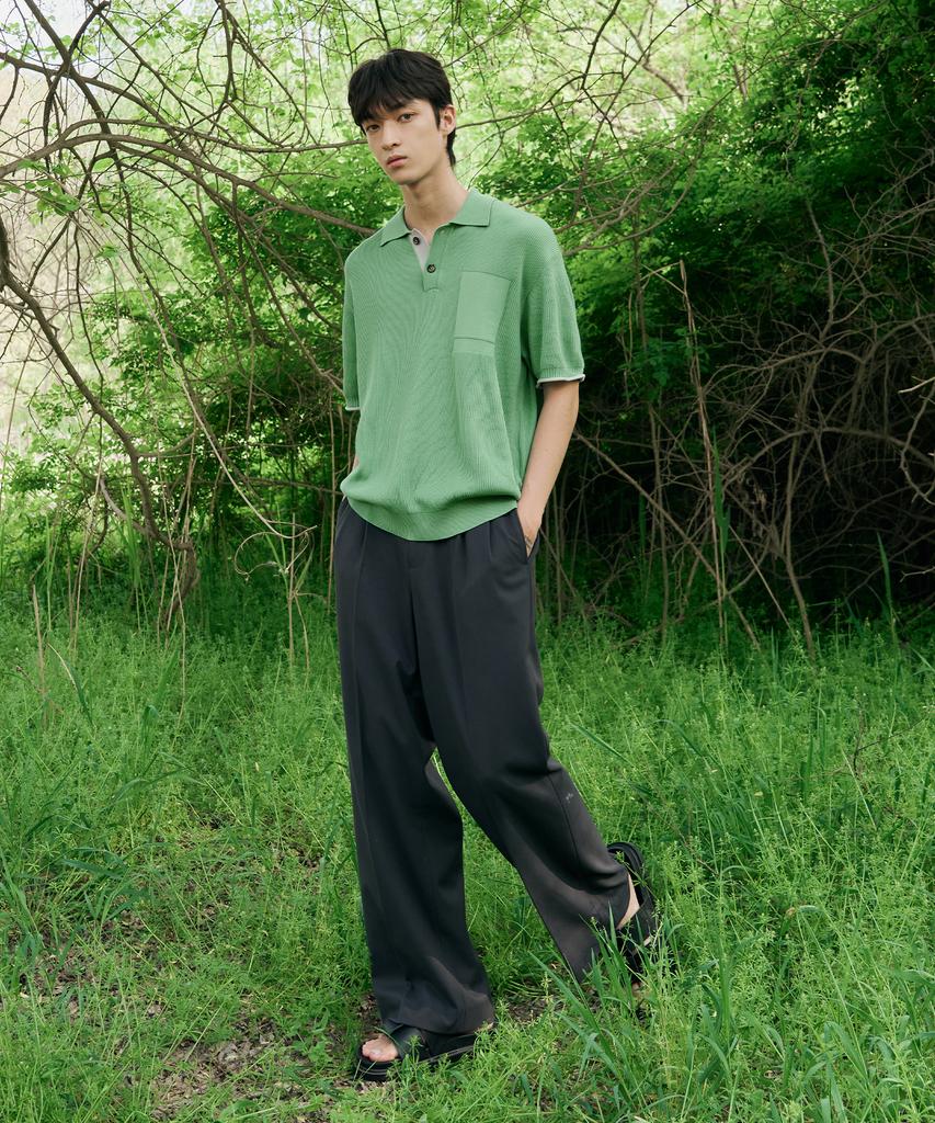 DRAW FIT Contrast Block Short Sleeve Knit [Pistachio Green]