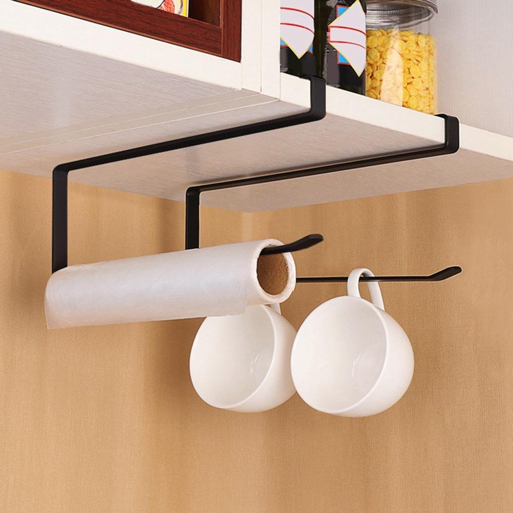 2PCS Black Paper Towel Rack Steel Kitchen Storage Organizer Portable Paper Towel Holder  Kitchen