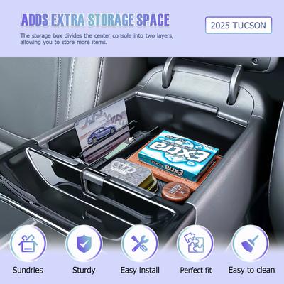 Aufbewahrungsbox für Armlehne für 2025 Hyundai Tucson Mittelkonsolen-Organizer-Ablage Sekundäre Autoaufbewahrung Innenraum Auto-Box ABS-Zubehör