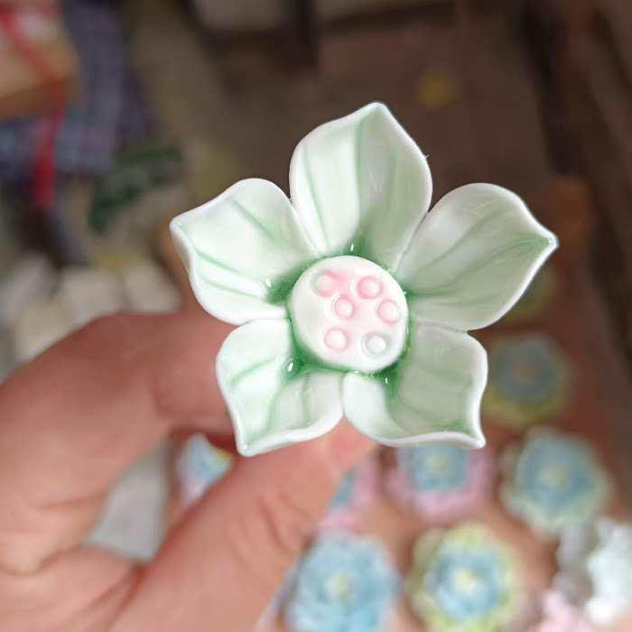 Handmade Ceramic Bouquet: Purple-Gold Lotus, Lily, Gardenia, Rose