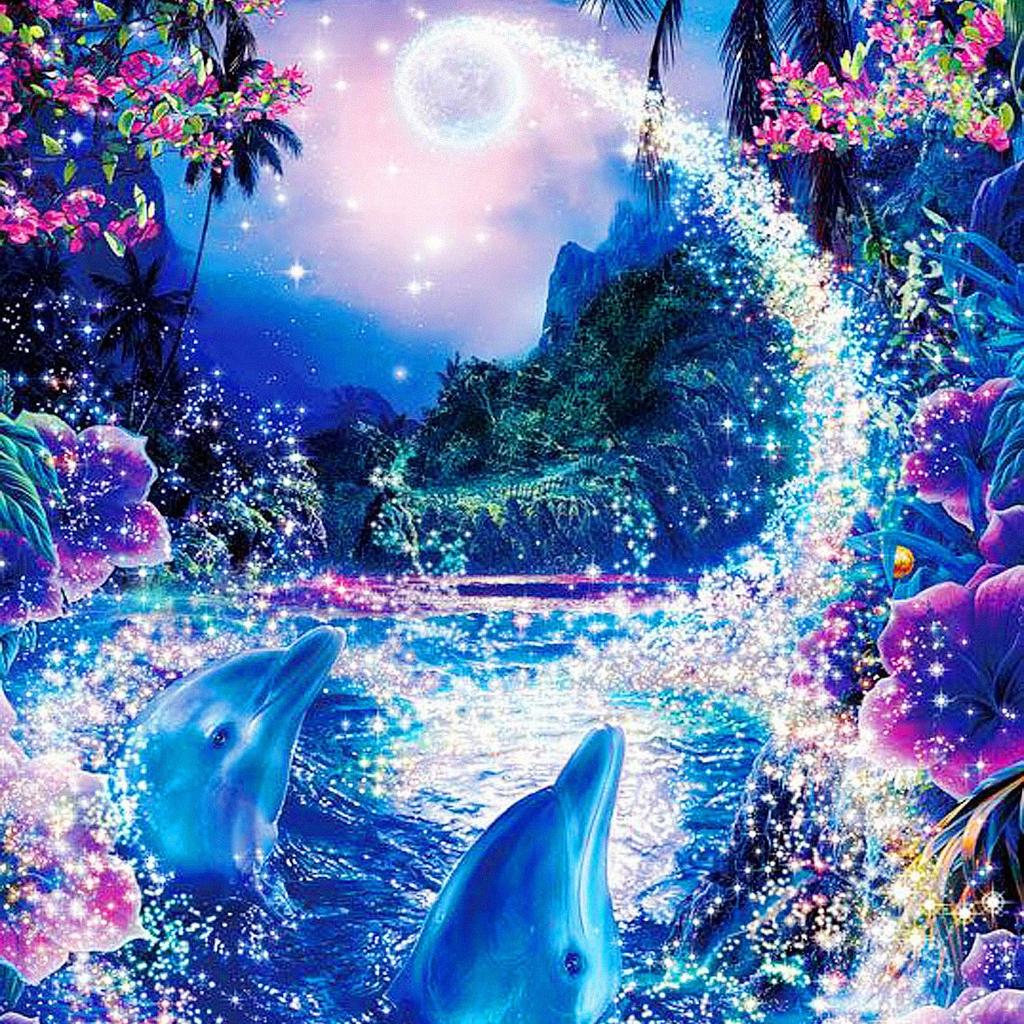 5D Diamond Painting Diy Round Diamond Full Diamond Living Room Bedroom Children'S Underwater World Dolphin Hanging Painting Nordic Wind Bright Diamond