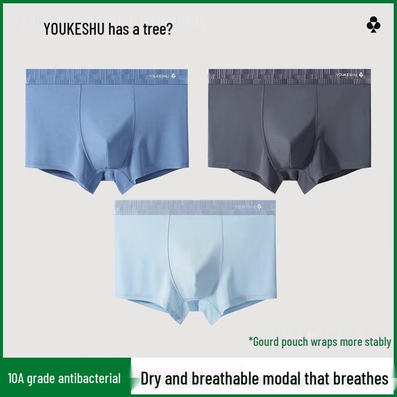 

YOUKESHU Men s Modal Antibacterial Silk Crotch Boxer Briefs (3-Pack) L