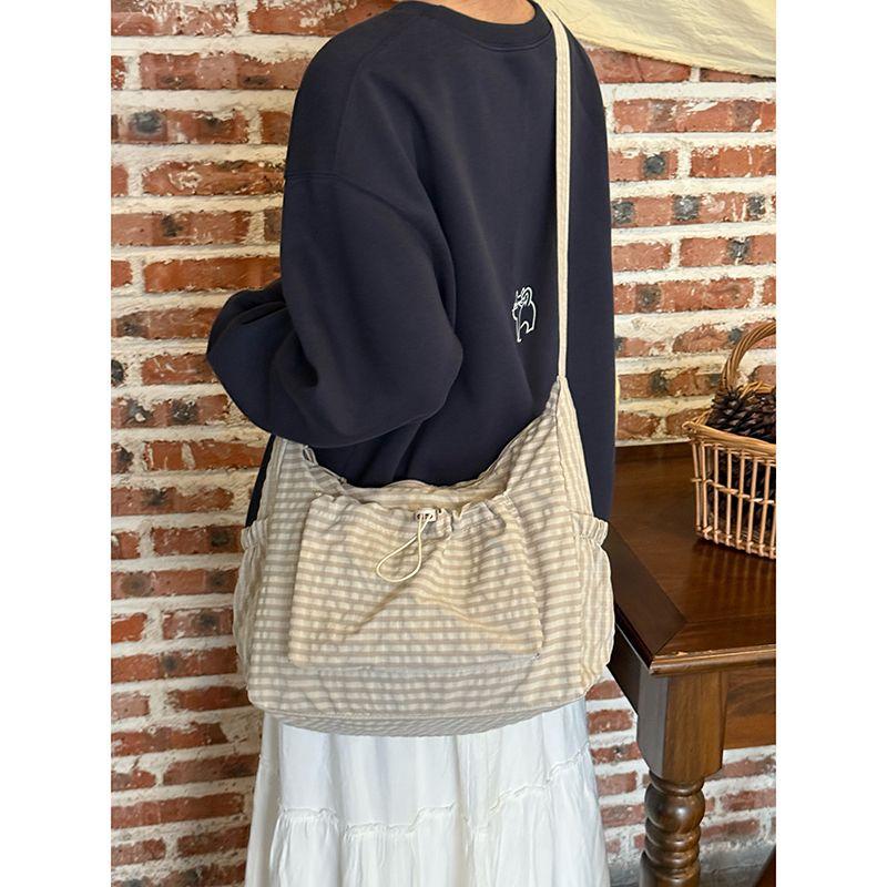 Korean Retro Lazy Plaid Messenger Bag New Large-capacity Commuting Shoulder Bag Daily Commuting Messenger Bag
