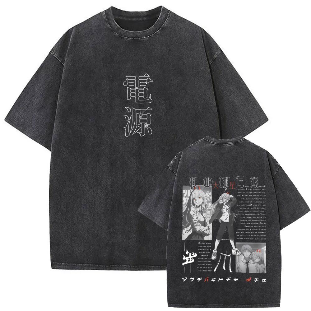 Japanese Anime Chainsaw Man Washed Vintage Print Tshirt Cartoon Reze Graphic T Shirt Men Women Manga Casual Oversized T Shirts