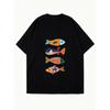 Oversized T Shirt Black Colorful Fish Print Casual Summer Wear