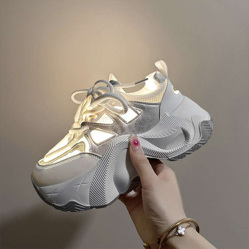 Purple thick-soled inner height-increasing dad shoes  shoes autumn new mesh breathable versatile sneakers