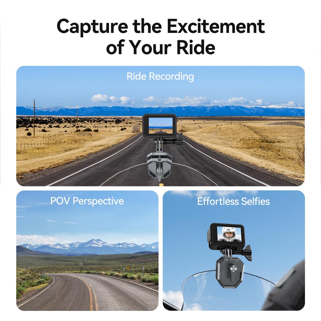 TELESIN Action Camera Motorcycle Windshield Clamp Mount Holder For Gopro Insta360 DJI Action Camera Accessories POV Shoot