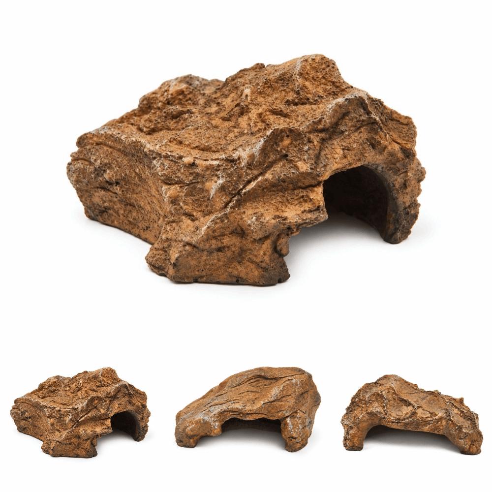 Odorless Reptile Hide Cave Flat Base Hideout Decor Decorative Natural Rock Design Pet Enclosure