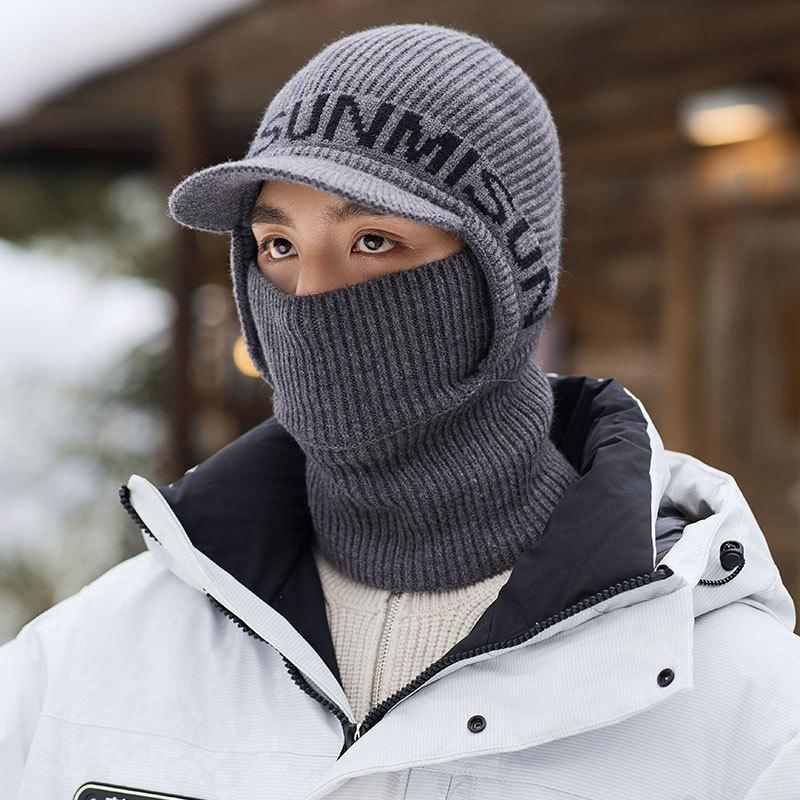 Hat Men's Winter Warm and Thickened Cycling Winter Woolen Knitted Hat Winter Windproof Plus Velvet Ear Protection Cold Hat Trend