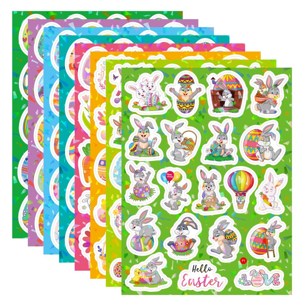 Easter Sticker Holographic Laser Shiny Craft Gift Water Cup Decoration DIY Easter Egg Rabbit Sticker