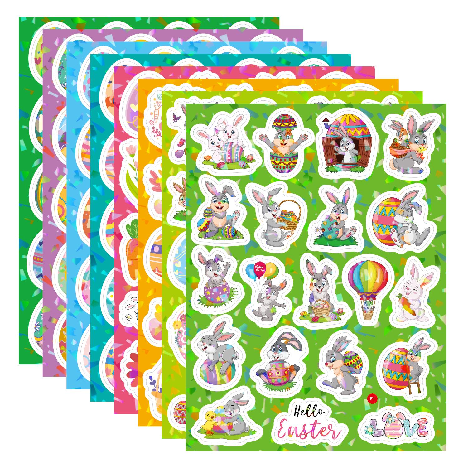 

160pcs 8 Sheets Christmas Halloween Easter Stickers Laser Bunny Egg Cartoon Holographic Waterproof Removable Vinyl Sticker Decor about 3cm