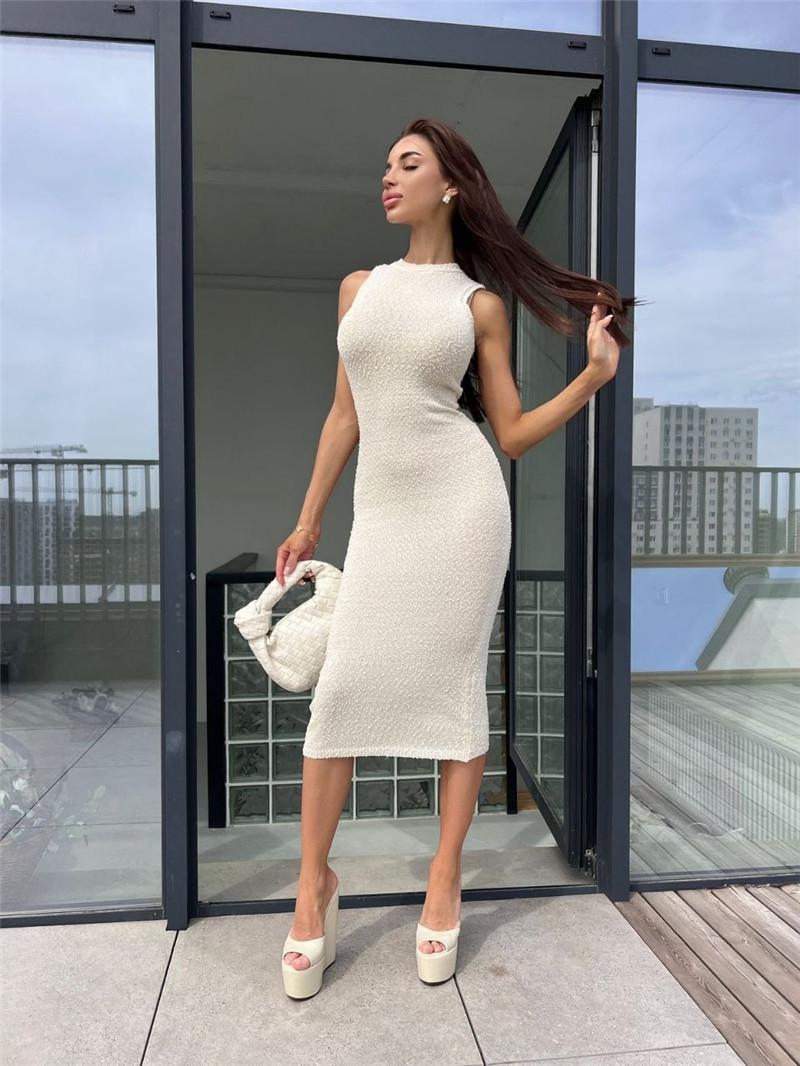 

European & American Women s Bodycon Dress - Solid Color, Sexy High Street Party Wear L білий