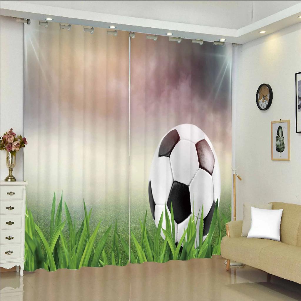 Boys Soccer Football Sports Theme Ball Pattern Drapes Ideal for Livingroom Space Kids Bedchamber Bathroom Kicthen Door Household Decoration 2Pc