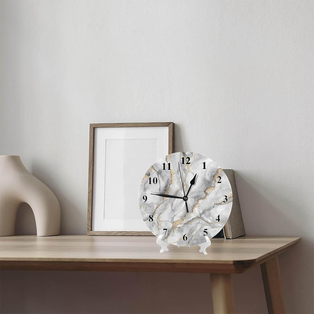 White Marble Gold Vein Modern Round Wall Clock Quartz 10 Inch Creative Silent Non Ticking Decorative,Minimalist Style for Classroom School Kitchen